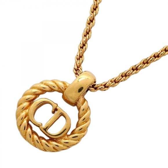 Christian Dior CD logo round circle necklace in GP-plated gold Pre-owned Women's - Picture 1 of 16